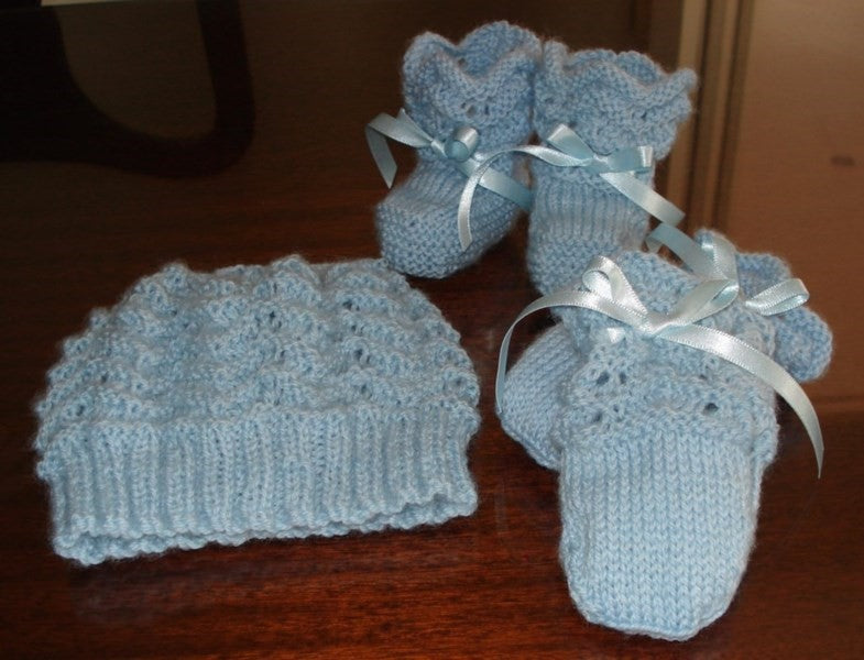 Blue Handknitted 100% Merino ,3piece set