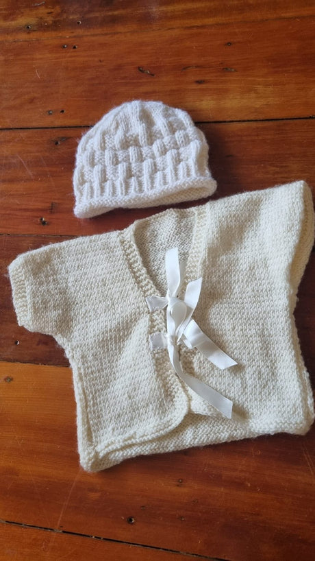 Handknitted Ballet Style Cardi and Hat