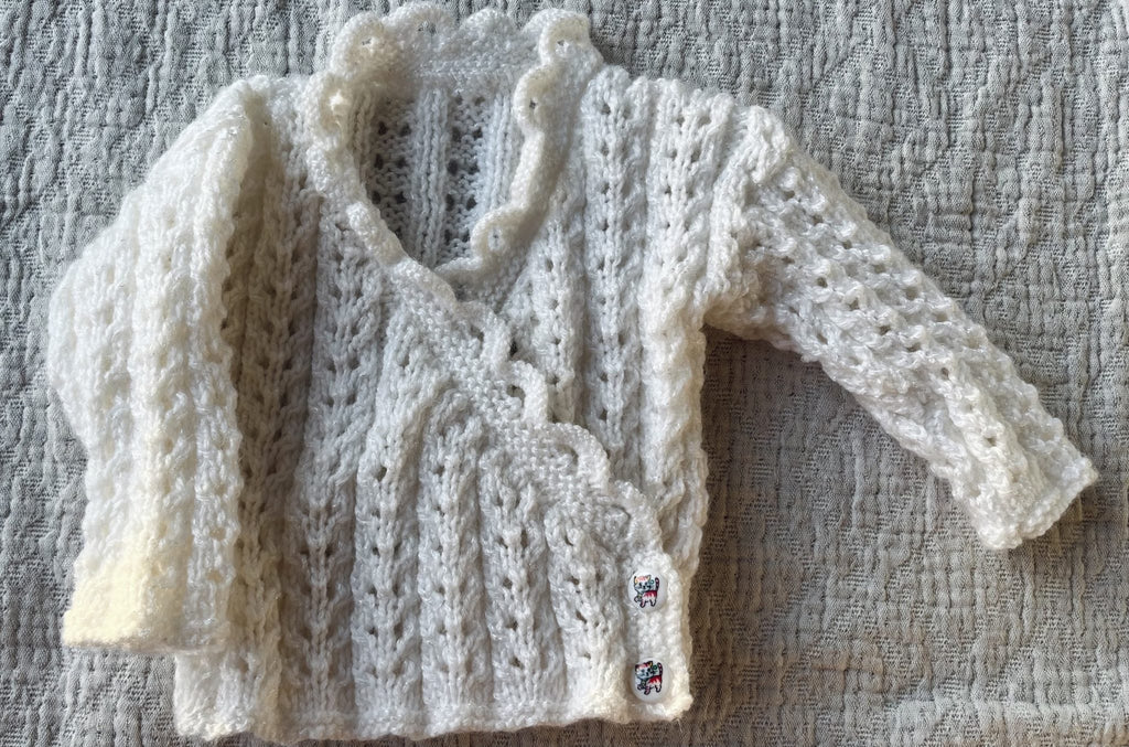 0-3 mths Handknitted Lacy Wool Cardi