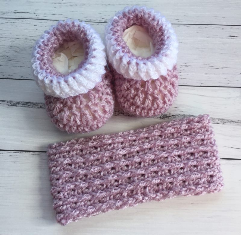 Handmade Crocheted Baby Headband and Bootee Set