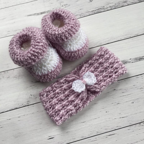 Handmade Crocheted Baby Headband and Bootee Set