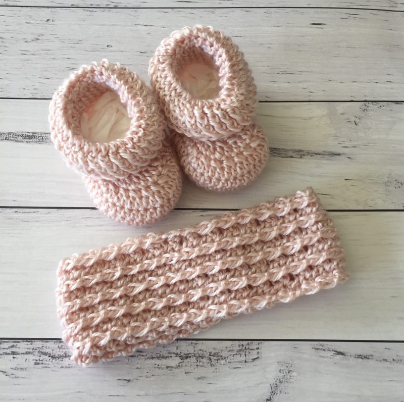 Handmade Crocheted Baby Headband and Booties