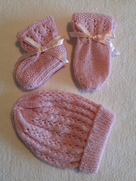 3 piece Newborn, Pink Merino Set