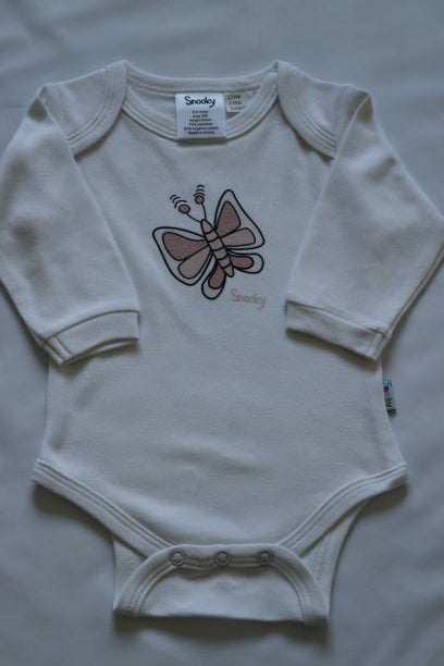 Snooky, Long Sleeve Body suit with Butterfly White/Pink